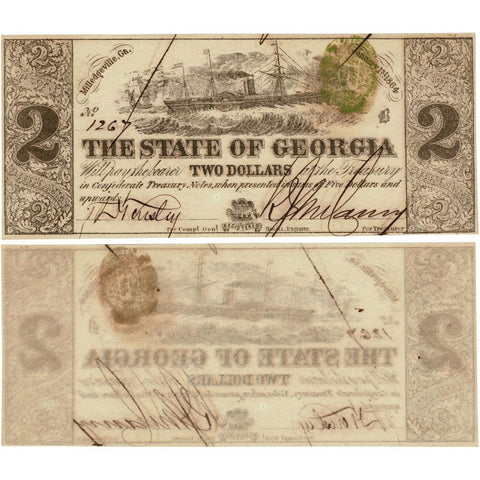 January 1, 1864 $2 State of Georgia Note, Cr. 29 - Crisp Uncirculated