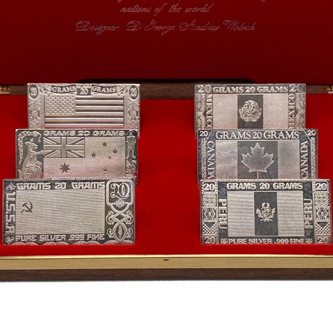 1973 Six Bar Silver Nations Ingots Set - 120g (3.85 toz) .999 Silver (5,000 Mintage)