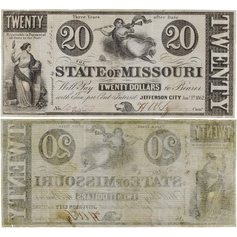 January 1, 1862 $20 State of Missouri Note Cr. 1 - Extremely Fine