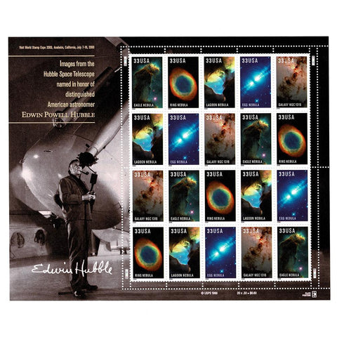 2000 33c Scott #3384-88 Edwin Powell Hubble Sheet (20) MNH