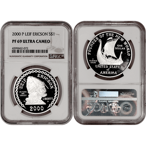 2000-P Leif Ericson Commemorative Silver Dollar - NGC PF 69 Ultra Cameo