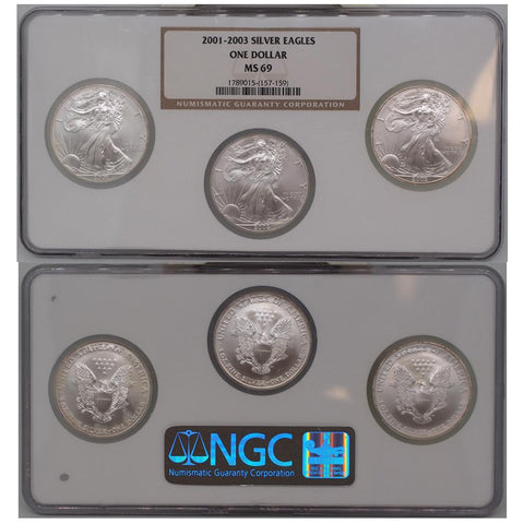 2001-2003 Certified Silver Eagle Set NGC - MS69