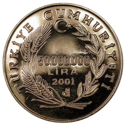 2001 Turkey Gold 50000000 Lira .1876 toz - Gem Proof