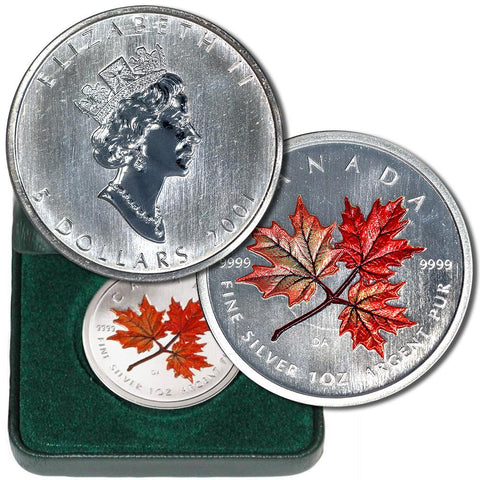 2001 Canada $5 Proof Silver Maple Leaf Autumn Colored - Gem Uncirculated in Box
