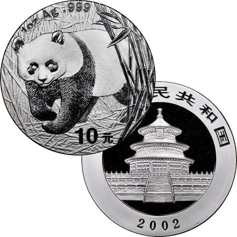 2002 China 10 Yuan Silver Panda 1 oz .999 Silver KM.1365 - Gem Brilliant Uncirculated (In Flip)