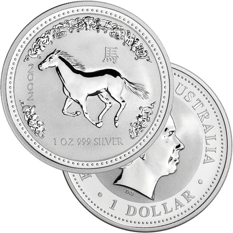 2002 Australia Silver Dollar Year of the Horse 1 oz .999 Silver - Gem Brilliant Uncirculated (In Capsule)