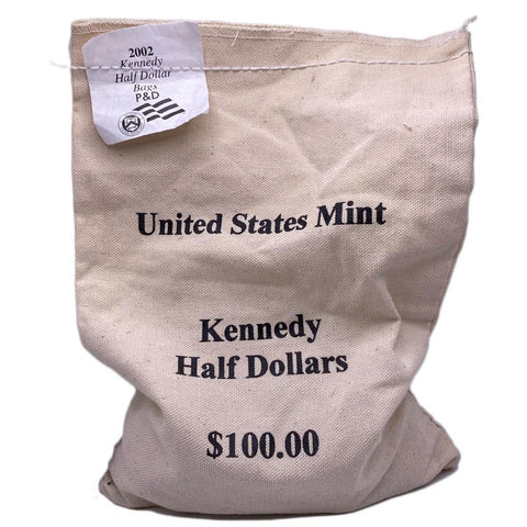 $100 U.S. Mint Sewn Bag of 2002 P & D Kennedy Halves