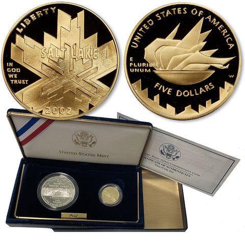2-Coin 2002 Salt Lake Winter Games Commemorative Proof Gold/Silver Set in OGP w/ COA