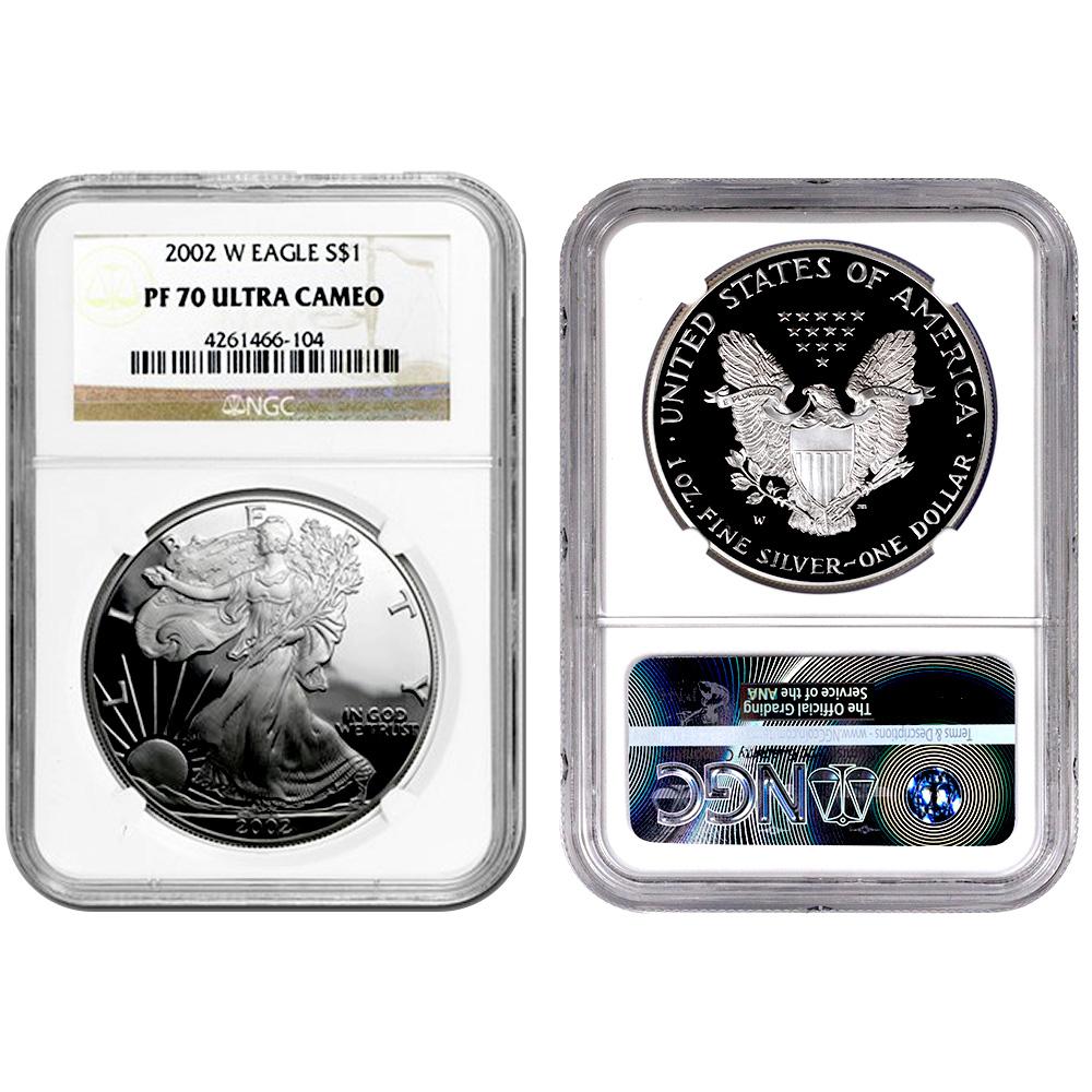 2002-W Proof American Silver Eagles in NGC PF 70