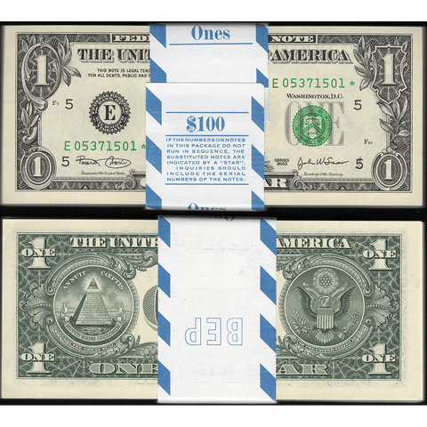 2003 Richmond Federal Reserve $1 Star Notes - BEP Pack of 100 - Gem Uncirculated