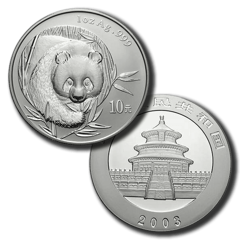 2003 China 10 Yuan Silver Panda 1 oz .999 Silver KM.1466 - Gem BU in Original Plastic