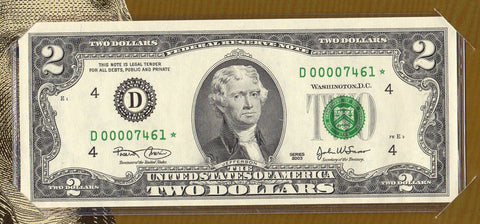 2003 $2 Federal Reserve Star Note Cleveland District - D00007461*
