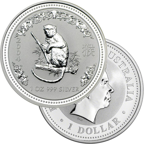 2004 Australia Silver Dollar Year of the Monkey 1 oz .999 Silver - Gem Brilliant Uncirculated (In Capsule)