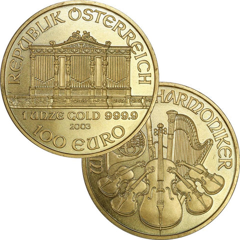 2003 Austria 1 Ounce Gold Philharmonic Coins - Low Mintage Coin