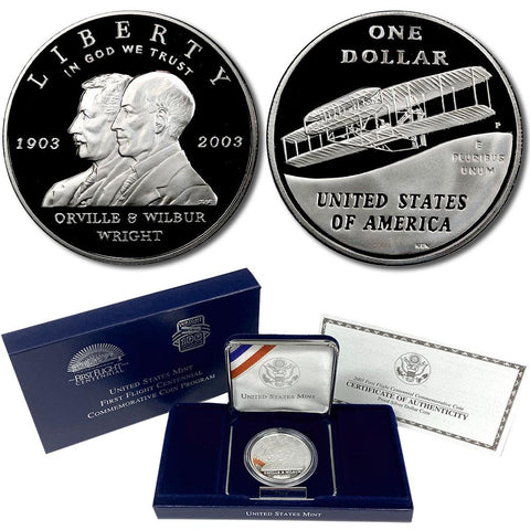 2003-P First Flight Proof Commemorative Silver Dollar in OGP w/ COA