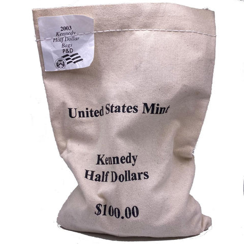 $100 U.S. Mint Sewn Bag of 2003 P & D Kennedy Halves