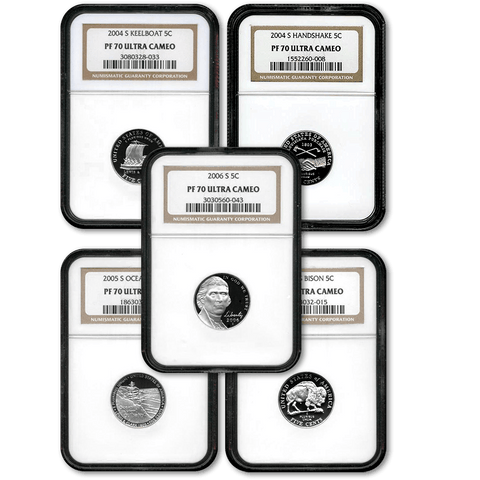 5-Coin 2004-2006 Proof Jefferson Nickel Set - NGC PF 70 Ultra Cameo