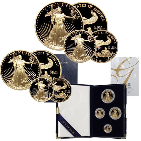 2004-W 4-Coin Proof Gold American Eagle Set in Box with COA (1.85 AGW)