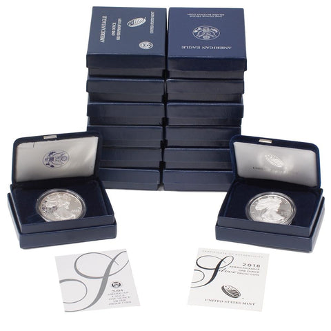 2004 - 2018 American Eagle One Ounce Silver Proof Coin Set w/ Box & C.O.A.