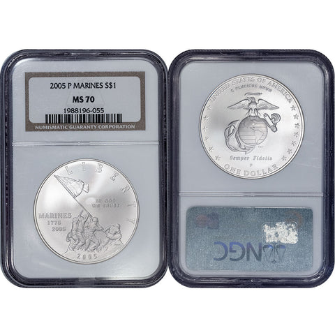 2005-P Marines Silver Commemorative Dollar - NGC MS 70