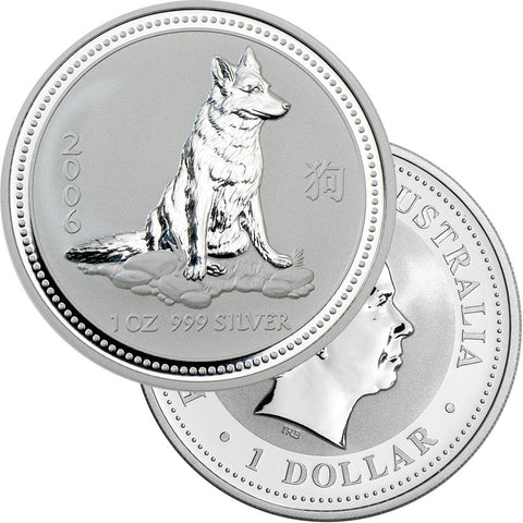 2006 Australia Silver Dollar Year of the Dog 1 oz .999 Silver - Gem Brilliant Uncirculated (In Capsule)