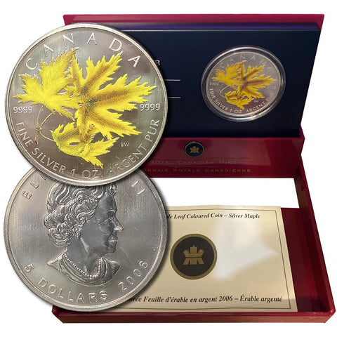 2006 Canada $5 Colored Maple Leaf 1 oz .9999 Silver Coin in Box with COA