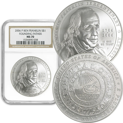 2006-P Ben Franklin Founding Father Commemorative Silver Dollar - NGC MS 70