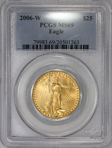2006-W $25 Burnished American Gold Eagle - 1/2 oz Net Pure Gold - PCGS MS 69
