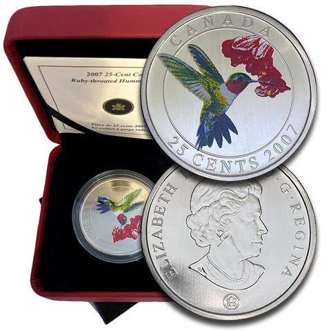 2007 Canada 25 Cents Ruby-throated Hummingbird Colorized - Gem in Box w/ COA