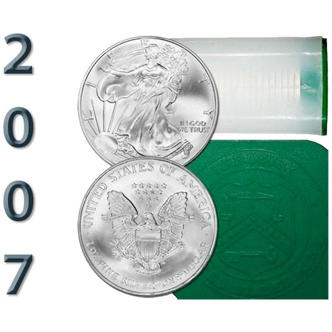 20-Coin Rolls of 2007 American Silver Eagles - Crisp BU Coins (less than $2 over spot)