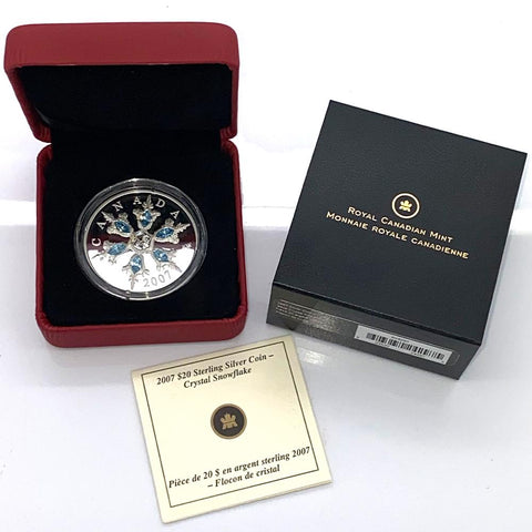 2007 Canada $20 Sterling Silver Blue Crystal Snowflake Coin - Gem Proof in Box/COA