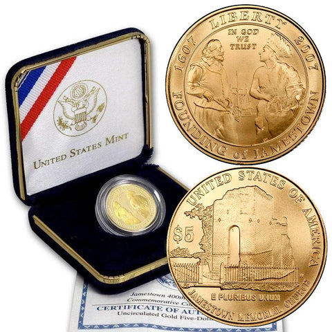 2007-W Uncirculated 400th Anniversary Jamestown $5 Gold - Gem in OGP w/ COA