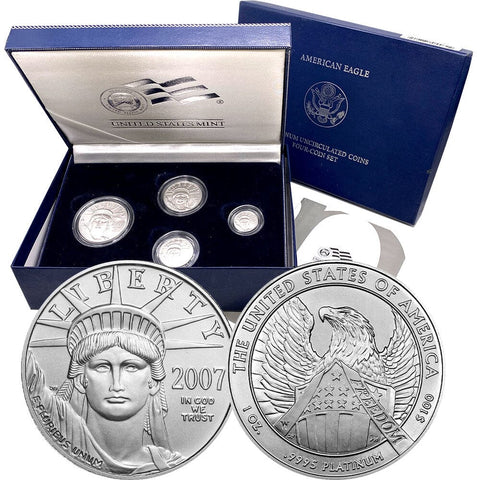 Scarce 2007-W Burnished Platinum American Eagle 4-Coin Set  in OGP with COA