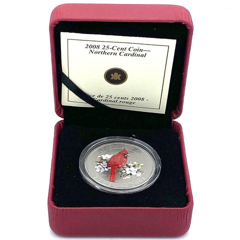 2008 Canada 25 Cents Northern Cardinal Colorized - Gem in Box w/ COA