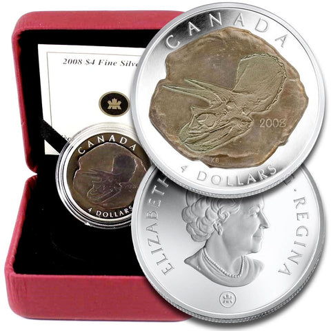 2008 Canada $4 Triceratops .9999 1/2 oz Silver Coin - Gem in OGP