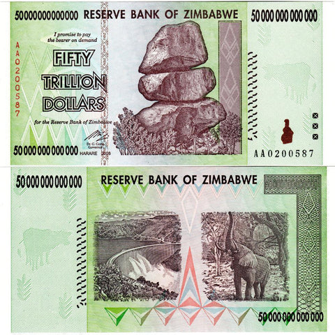 2008 Zimbabwe 50 Trillion Dollar Note P-80 AA - Gem Uncirculated