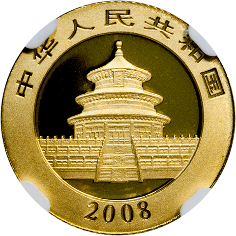 2008 China 50 Yuan 1/10 oz Gold Panda KM.1868 - NGC MS 69
