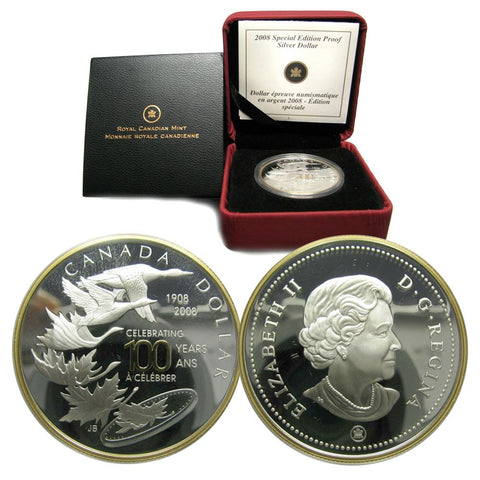 2008 Royal Canadian Mint "Celebrating 100 Years" Special Edition Proof Silver Dollar w/ Box & C.O.A.