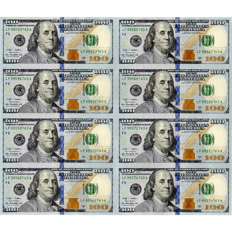 8-Subject Sheet of 2009-A $100 Federal Reserve of Atlanta Notes - Gem In OGP (Tube)