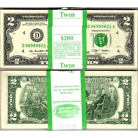 2009 Cleveland Federal Reserve $2 Notes - BEP Pack of 100 - Choice Uncirculated