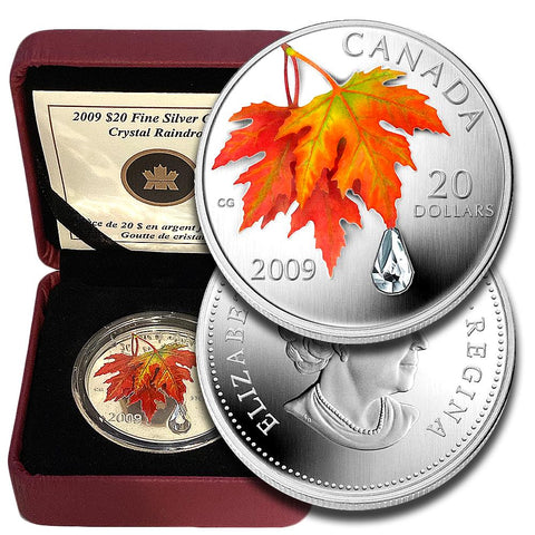 2009 Canada $20 1 oz .9999 Silver Autumn Crystal Raindrop - Gem in OGP