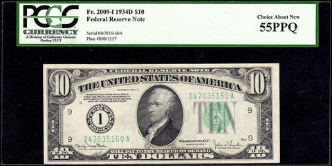 1934-D $10 Federal Reserve Note (Minneapolis District) FR. 2008-I - PCGS Choice About new 55 PPQ