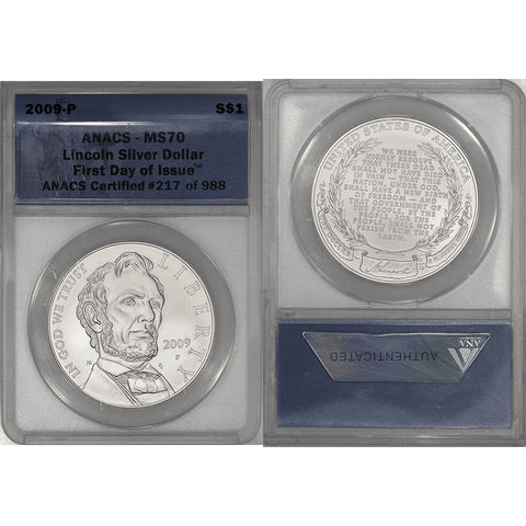 2009-P Abraham Lincoln Commemorative Silver Dollar - ANACS MS 70
