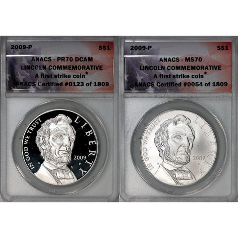 2009-P Abraham Lincoln Commemorative Silver Dollar Set - ANACS MS/PR 70