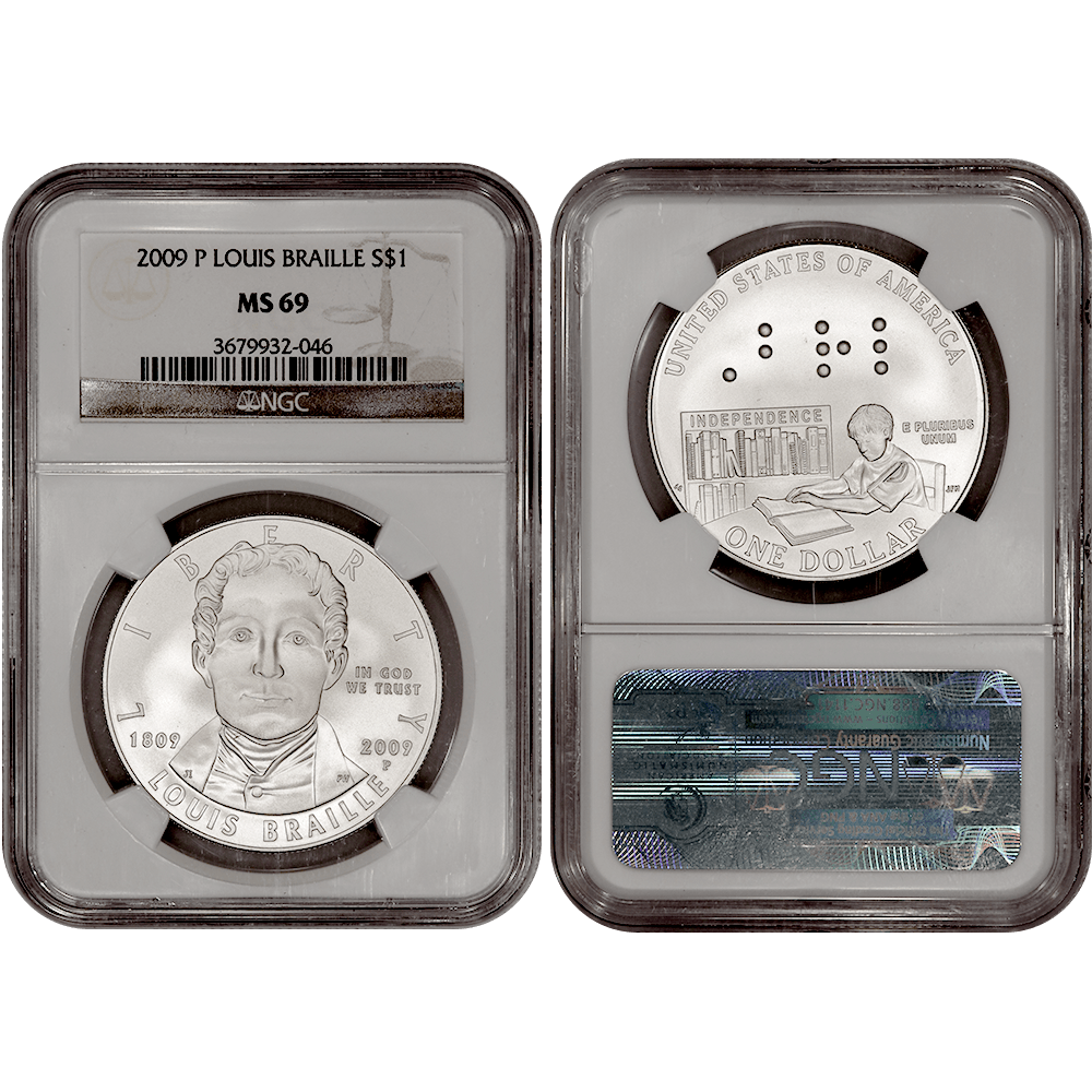 2009-P Louis Braille Commemorative Silver Dollar - NGC MS 69