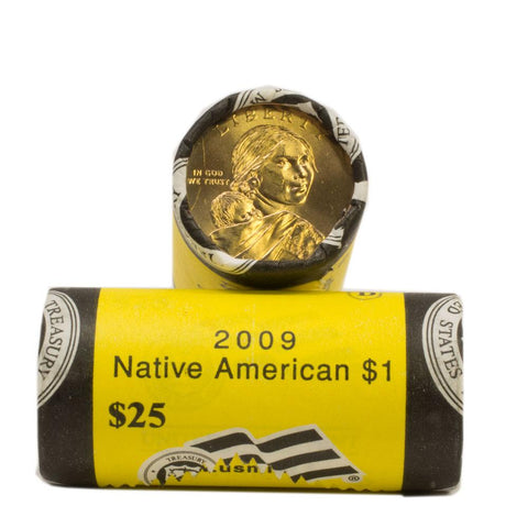 2009 Native American $1 P&D 25 Coin Mint Rolls - PQBU