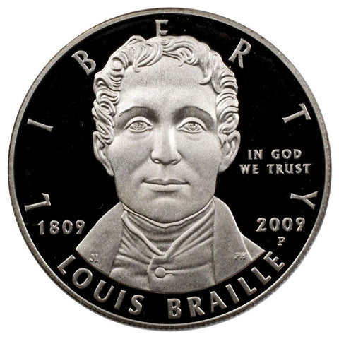 2009 Louis Braille Bicentennial Silver Proof Dollar - Gem Proof in OGP w/ COA