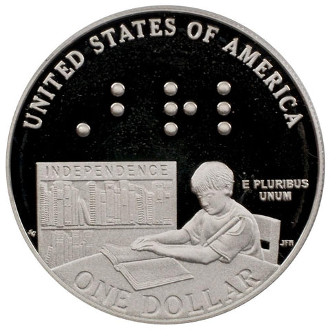 2009 Louis Braille Bicentennial Silver Proof Dollar - Gem Proof in OGP w/ COA