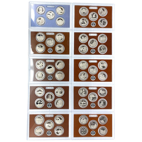 2010-S to 2019-S Clad Proof National Park Quarter Sets in Government Plastic (No Box/COA)