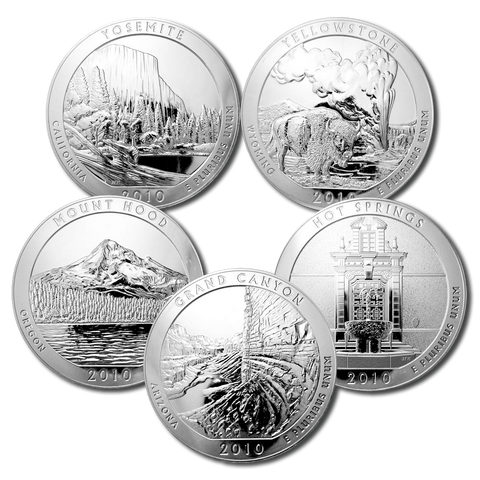 2010 America The Beautiful 5 oz Five Coin Silver Set